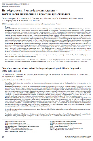 Нетуберкулезный микобактериоз легких – возможности диагностики в практике пульмонолога