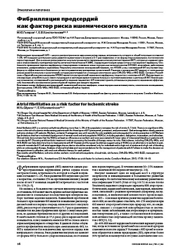 Фибрилляция предсердий  как фактор риска ишемического инсульта