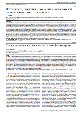 Потребности, ожидания и сомнения у пользователей гормональными контрацептивами 