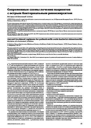 Современные схемы лечения пациентов  с острым бактериальным риносинуситом
