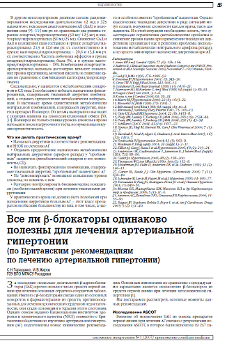 Все ли β-блокаторы одинаково полезны для лечения артериальной гипертонии (по Британским рекомендациям  по лечению артериальной гипертонии)