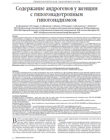 Содержание андрогенов у женщин  с гипогонадотропным гипогонадизмом