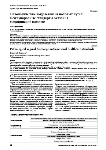 Патологические выделения из половых путей: международные стандарты оказания медицинской помощи