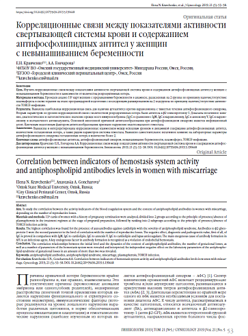Корреляционные связи между показателями активности свертывающей системы крови и содержанием антифосфолипидных антител у женщин  с невынашиванием беременности