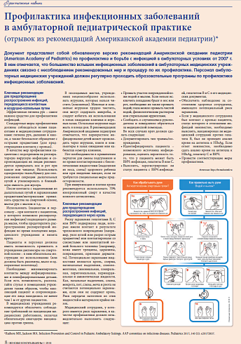 Профилактика инфекционных заболеваний  в амбулаторной педиатрической практике  (отрывок из рекомендаций Американской академии педиатрии)*