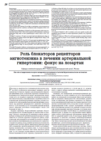 Роль блокаторов рецепторов ангиотензина в лечении артериальной гипертонии: фокус на лозартан