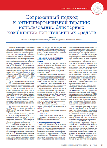 Современный подход к антигипертензивной терапии: использование блистерных комбинаций гипотензивных средств