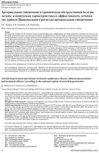 Артериальная гипертония и хроническая обструктивная болезнь легких: клиническая характеристика и эффективность лечения (по данным Национального регистра артериальной гипертонии)