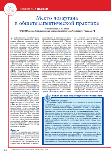 Место лозартана в общетерапевтической практике