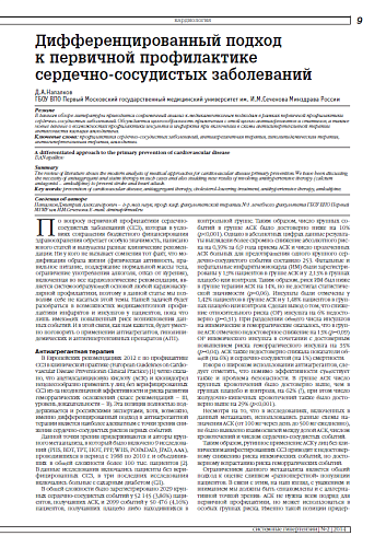 Дифференцированный подход к первичной профилактике сердечно-сосудистых заболеваний
