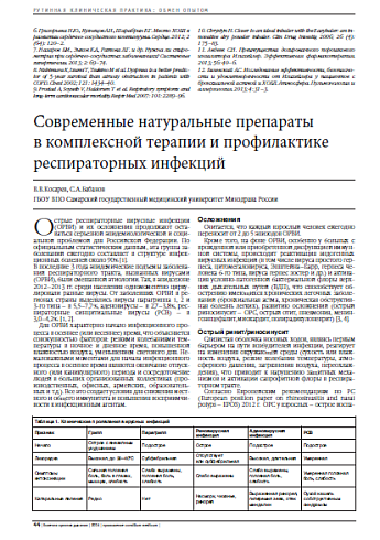 Современные натуральные препараты  в комплексной терапии и профилактике респираторных инфекций