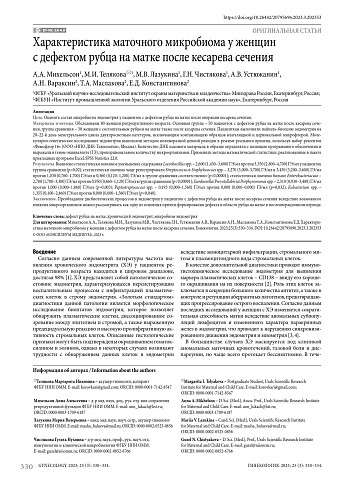 Характеристика маточного микробиома у женщин с дефектом рубца на матке после кесарева сечения