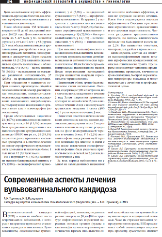 Современные аспекты лечения вульвовагинального кандидоза