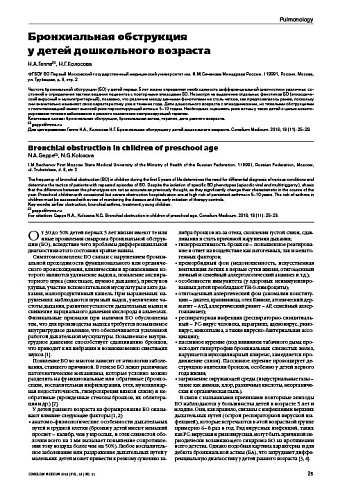 Бронхиальная обструкция  у детей дошкольного возраста
