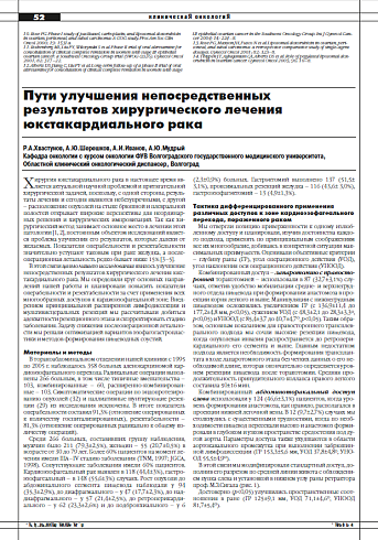 Пути улучшения непосредственных результатов хирургического лечения юкстакардиального рака