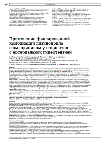 Применение фиксированной комбинации лизиноприла с амлодипином у пациентов с артериальной гипертензией