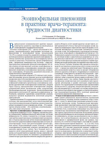 Эозинофильная пневмония в практике врача-терапевта: трудности диагностики