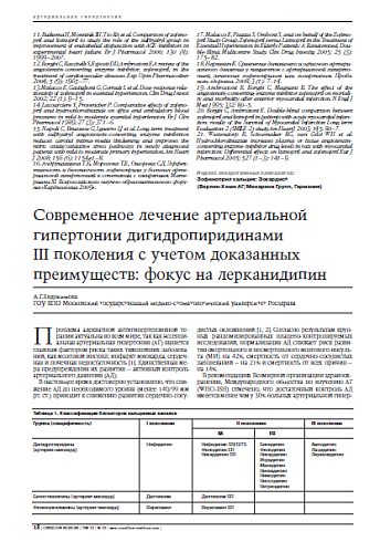 Современное лечение артериальной гипертониидигидропиридинами III поколения с учетомдоказанных преимуществ: фокус на лерканидипин