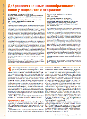 Доброкачественные новообразования кожи у пациентов с псориазом