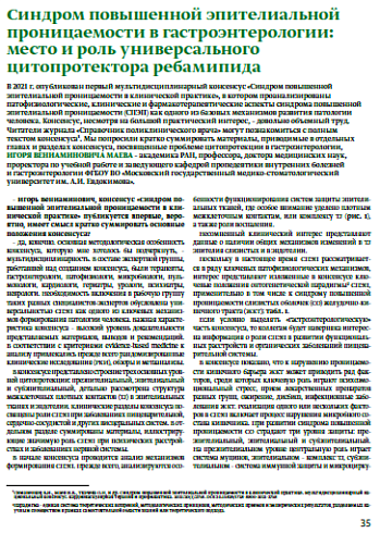 Синдром повышенной эпителиальной проницаемости в гастроэнтерологии: место и роль универсального цитопротектора ребамипида