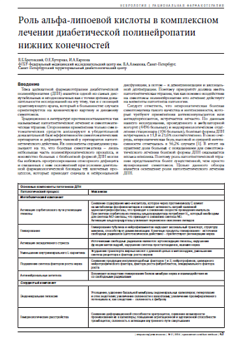 Роль альфа-липоевой кислоты в комплексном лечении диабетической полинейропатии нижних конечностей