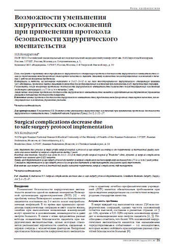 Возможности уменьшения хирургических осложнений  при применении протокола  безопасности хирургического вмешательства