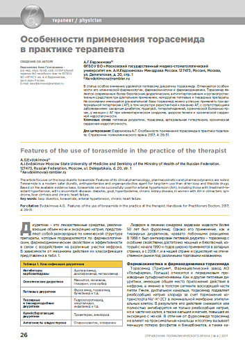 Особенности применения торасемида в практике терапевта