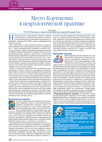 Место Кортексина в неврологической практике