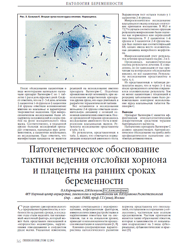 Патогенетическое обоснование тактики ведения отслойки хориона и плаценты на ранних сроках беременности