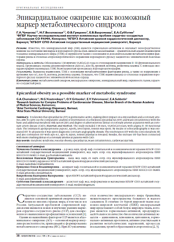 Эпикардиальное ожирение как возможный маркер метаболического синдрома