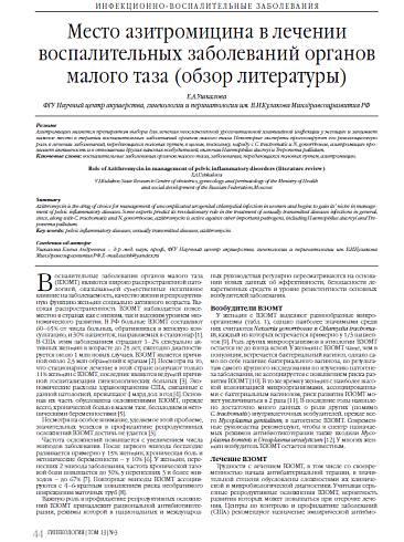 Место азитромицина в лечении воспалительных заболеваний органов малого таза (обзор литературы)