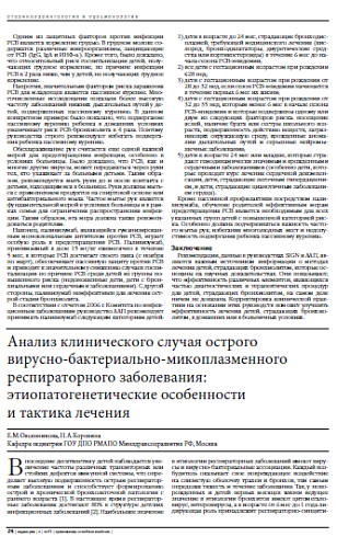 Анализ клинического случая острого  вирусно-бактериально-микоплазменного респираторного заболевания: этиопатогенетические особенности  и тактика лечения