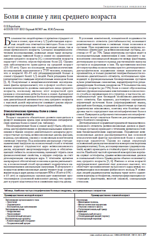 Боли в спине у лиц среднего возраста