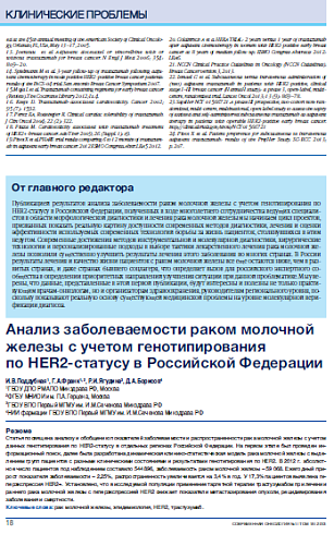 Анализ заболеваемости раком молочной железы с учетом генотипирования по HER2-статусу в Российской Федерации