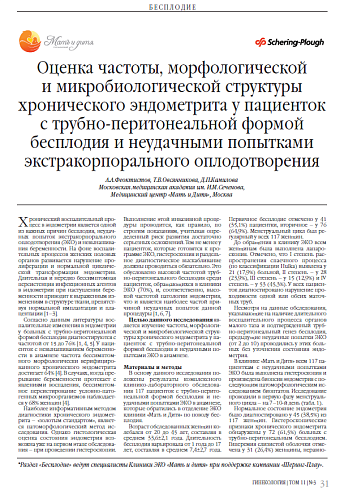 Оценка частоты, морфологической и микробиологической структуры хронического эндометрита у пациенток с трубно-перитонеальной формой бесплодия и неудачными попытками экстракорпорального оплодотворения