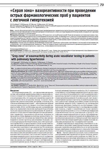 «Серая зона» вазореактивности при проведении острых фармакологических проб у пациентов  с легочной гипертензией