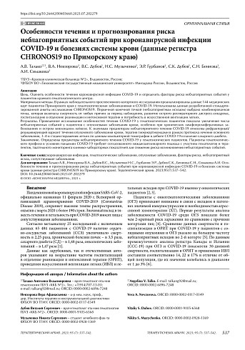 Особенности течения и прогнозирования риска неблагоприятных событий при коронавирусной инфекции COVID-19 и болезнях системы крови (данные регистра CHRONOS19 по Приморскому краю)