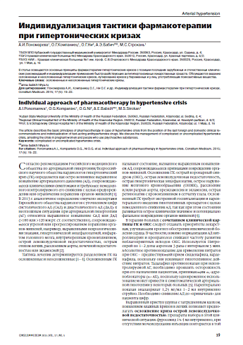 Индивидуализация тактики фармакотерапии при гипертонических кризах