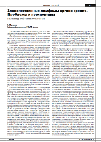Злокачественные лимфомы органа зрения. Проблемы и перспективы (взгляд офтальмолога)