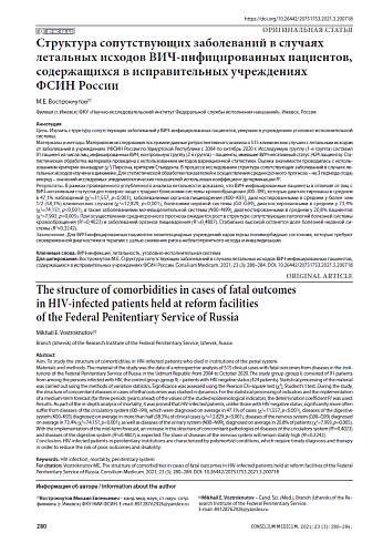 Структура сопутствующих заболеваний в случаях летальных исходов ВИЧ-инфицированных пациентов, содержащихся в исправительных учреждениях ФСИН России