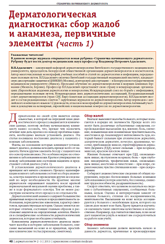 Дерматологическая диагностика: сбор жалоб  и анамнеза, первичные элементы (часть 1)