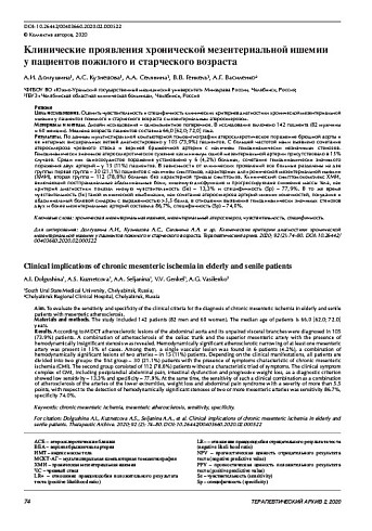 Клинические проявления хронической мезентериальной ишемии у пациентов пожилого и старческого возраста