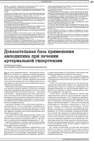 Доказательная база применения амлодипина при лечении артериальной гипертензии