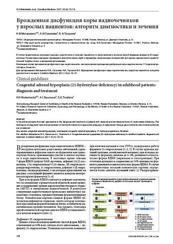 Врожденная дисфункция коры надпочечников  у взрослых пациентов: алгоритм диагностики и лечения