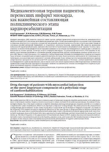 Медикаментозная терапия пациентов, перенесших инфаркт миокарда, как важнейшая составляющая поликлинического этапа кардиореабилитации