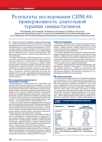 Результаты исследования СИМ-84: приверженность длительной терапии симвастатином