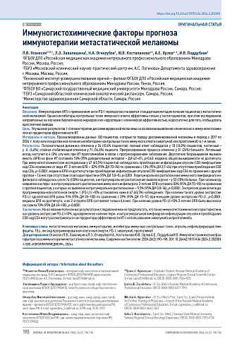Иммуногистохимические факторы прогноза иммунотерапии метастатической меланомы