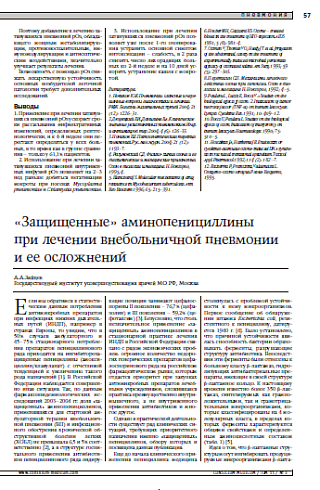 «Защищенные» аминопенициллиныпри лечении внебольничной пневмонии и ее осложнений