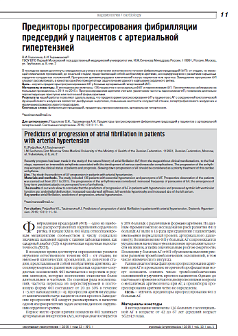 Предикторы прогрессирования фибрилляции предсердий у пациентов с артериальной гипертензией