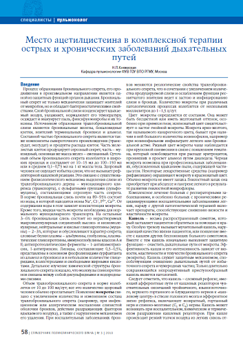 Место ацетилцистеина в комплексной терапии острых и хронических заболеваний дыхательных путей